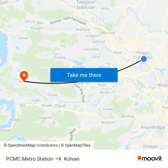 PCMC Metro Station to Kolvan map