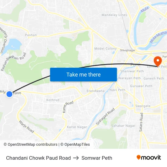 Chandani Chowk Paud Road to Somwar Peth map