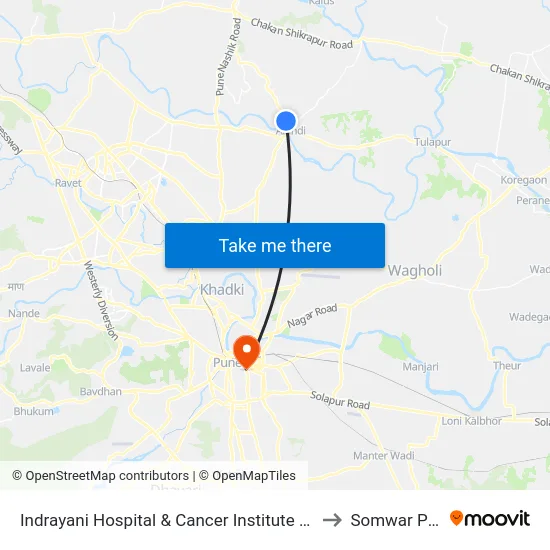Indrayani Hospital & Cancer Institute Alandi to Somwar Peth map