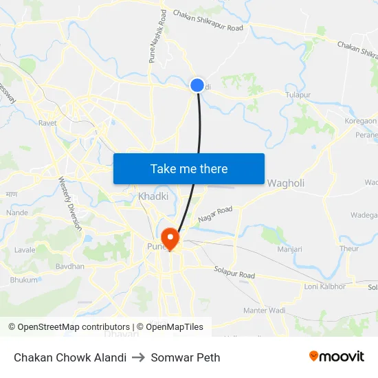 Chakan Chowk Alandi to Somwar Peth map