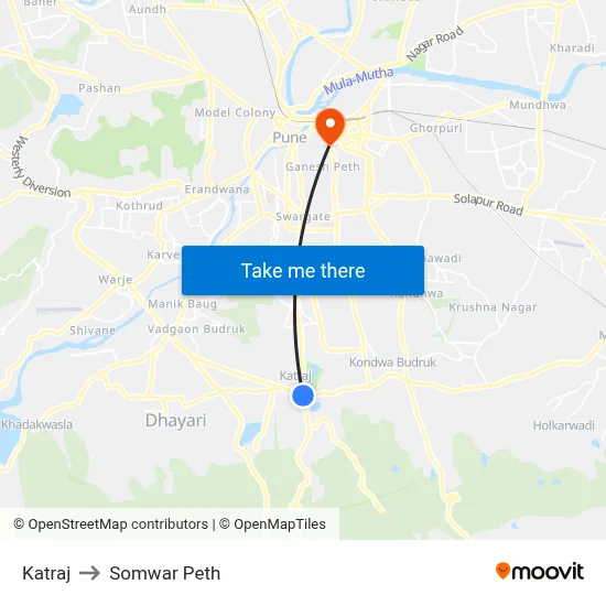Katraj to Somwar Peth map