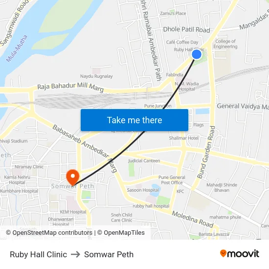 Ruby Hall Clinic to Somwar Peth map