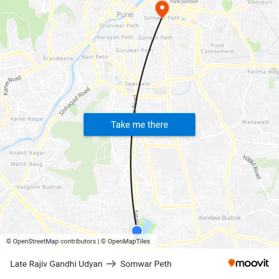 Late Rajiv Gandhi Udyan to Somwar Peth map