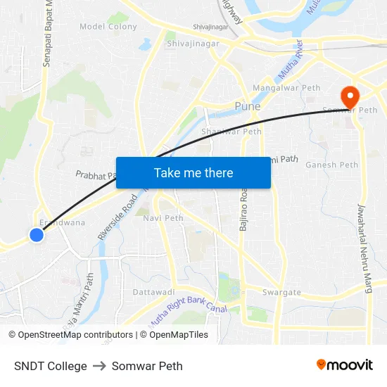 SNDT College to Somwar Peth map