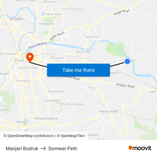 Manjari Budruk to Somwar Peth map