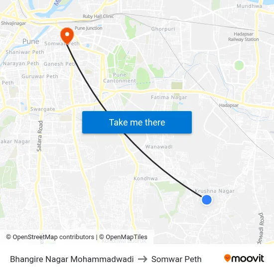 Bhangire Nagar Mohammadwadi to Somwar Peth map