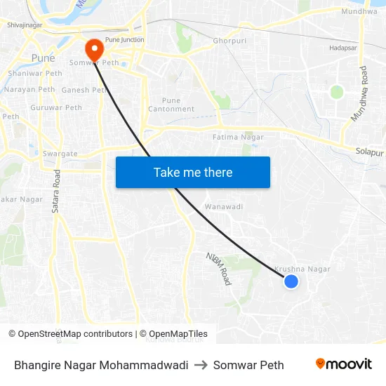Bhangire Nagar Mohammadwadi to Somwar Peth map