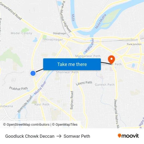 Goodluck Chowk Deccan to Somwar Peth map