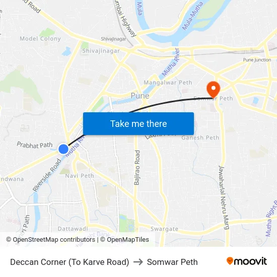Deccan Corner (To Karve Road) to Somwar Peth map