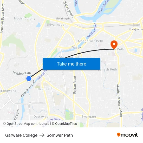 Garware College to Somwar Peth map