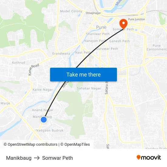 Manikbaug to Somwar Peth map