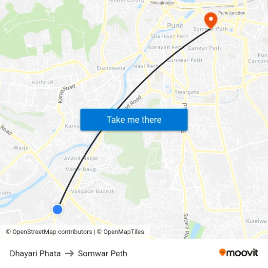Dhayari Phata to Somwar Peth map