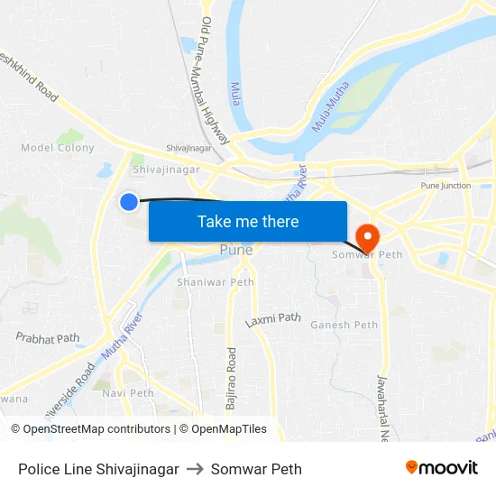 Police Line Shivajinagar to Somwar Peth map