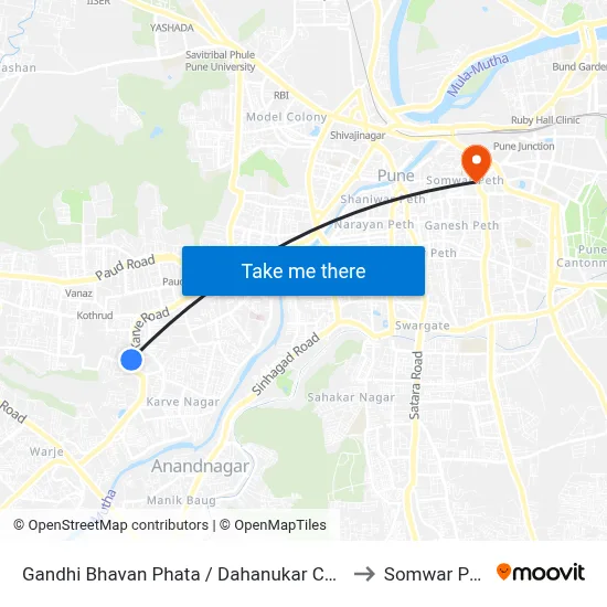Gandhi Bhavan Phata / Dahanukar Colony to Somwar Peth map