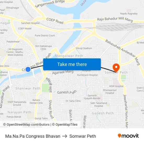 Ma.Na.Pa Congress Bhavan to Somwar Peth map