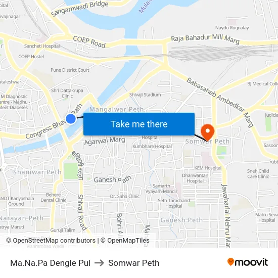 Ma.Na.Pa Dengle Pul to Somwar Peth map