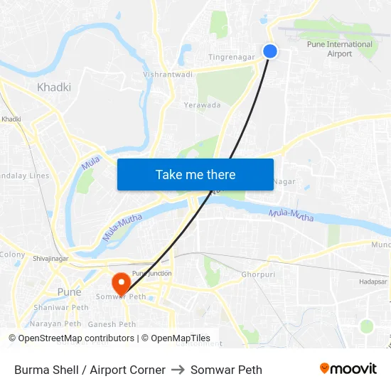 Burma Shell / Airport Corner to Somwar Peth map