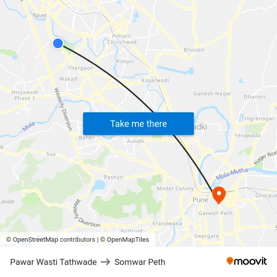 Pawar Wasti Tathwade to Somwar Peth map