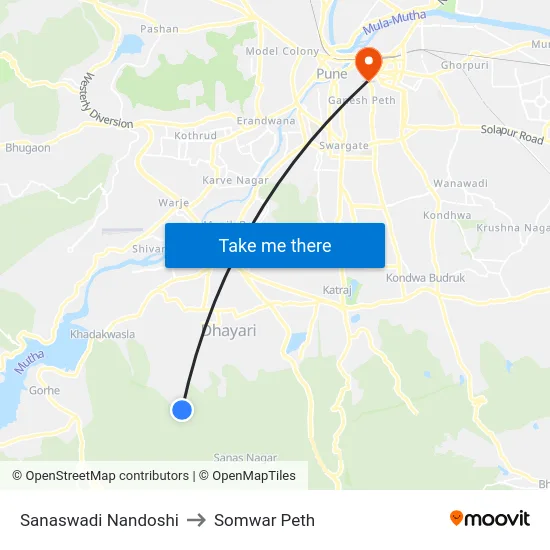 Sanaswadi Nandoshi to Somwar Peth map