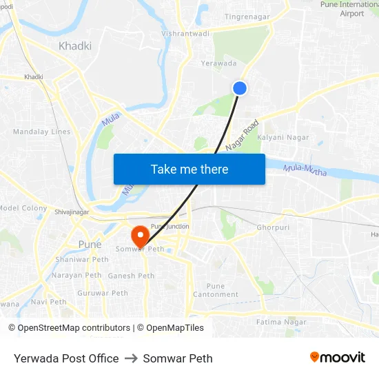 Yerwada Post Office to Somwar Peth map