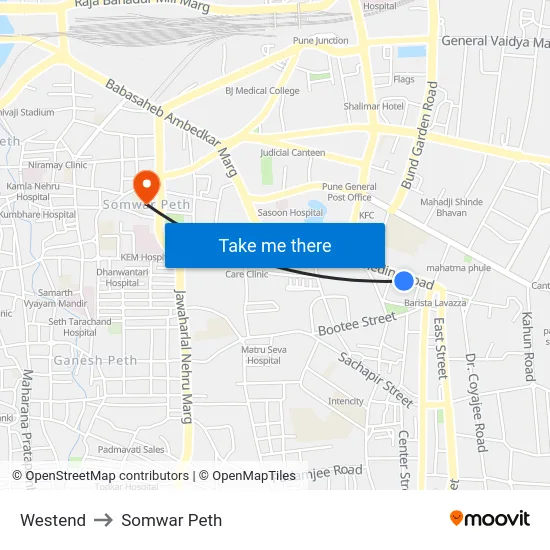 Westend to Somwar Peth map
