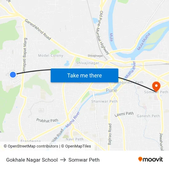 Gokhale Nagar School to Somwar Peth map
