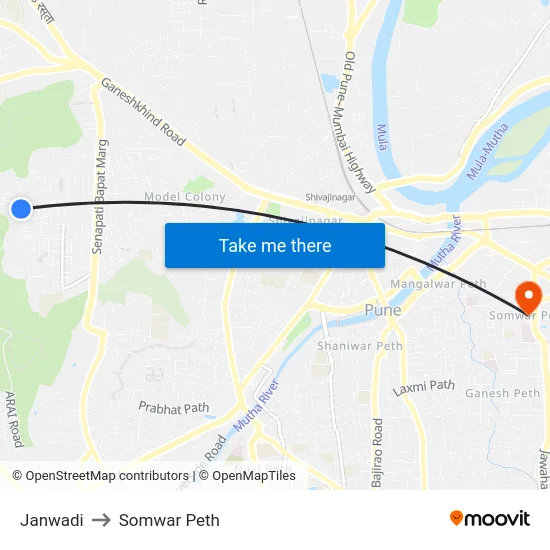 Janwadi to Somwar Peth map