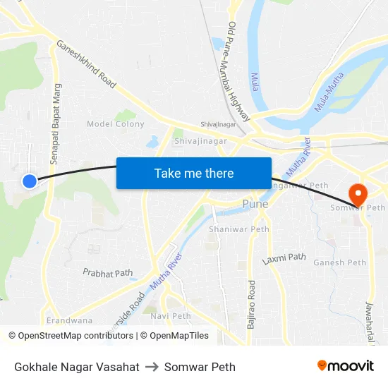 Gokhale Nagar Vasahat to Somwar Peth map