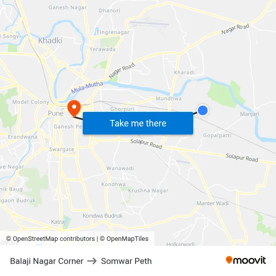 Balaji Nagar Corner to Somwar Peth map