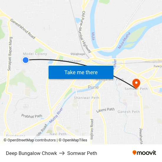 Deep Bungalow Chowk to Somwar Peth map