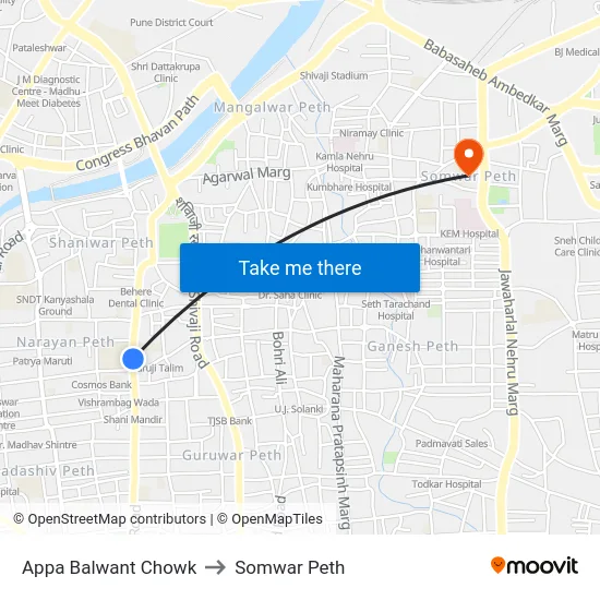 Appa Balwant Chowk to Somwar Peth map