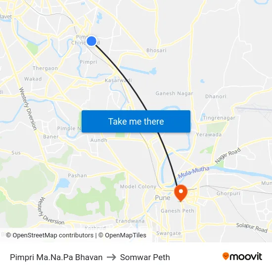 Pimpri Ma.Na.Pa Bhavan to Somwar Peth map