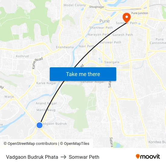 Vadgaon Budruk Phata to Somwar Peth map