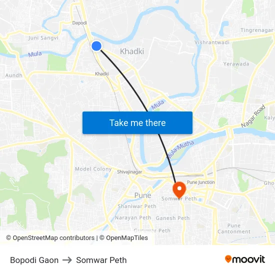 Bopodi Gaon to Somwar Peth map