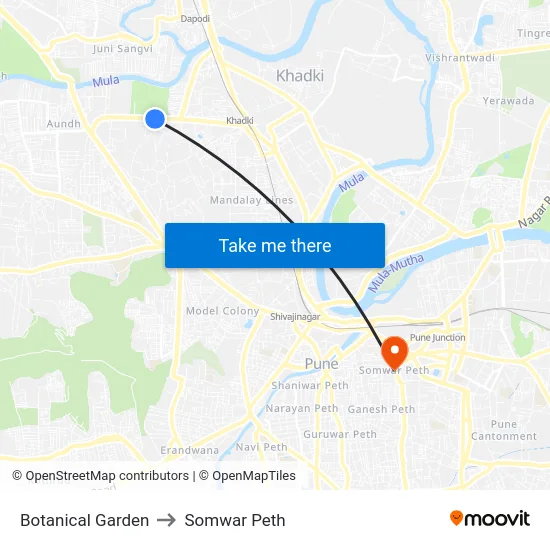 Botanical Garden to Somwar Peth map