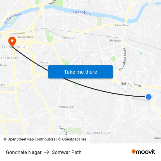 Gondhale Nagar to Somwar Peth map