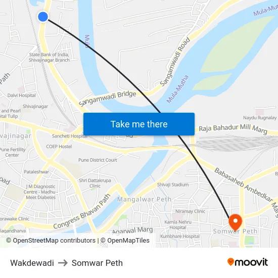 Wakdewadi to Somwar Peth map