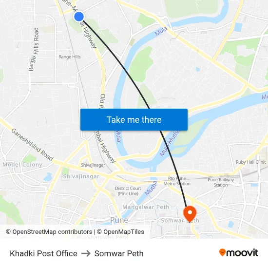 Khadki Post Office to Somwar Peth map