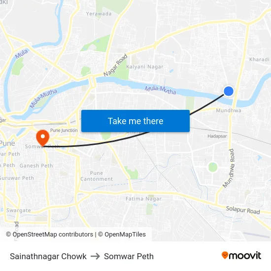 Sainathnagar Chowk to Somwar Peth map