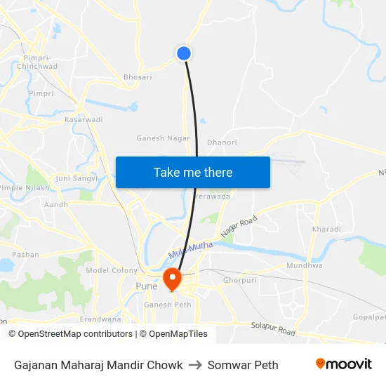 Gajanan Maharaj Mandir Chowk to Somwar Peth map