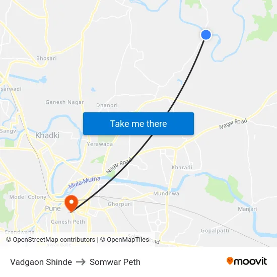 Vadgaon Shinde to Somwar Peth map
