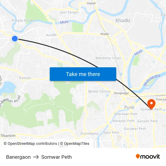Banergaon to Somwar Peth map