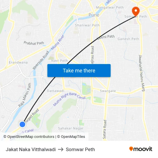 Jakat Naka Vitthalwadi to Somwar Peth map