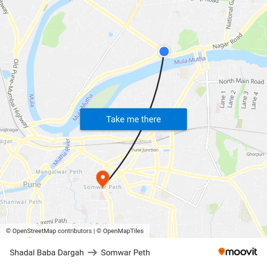 Shadal Baba Dargah to Somwar Peth map