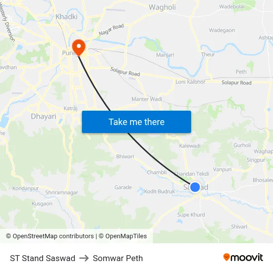 ST Stand Saswad to Somwar Peth map