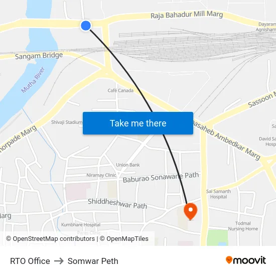 RTO Office to Somwar Peth map