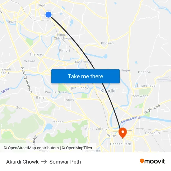 Akurdi Chowk to Somwar Peth map