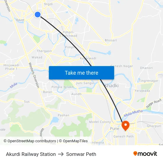 Akurdi Railway Station to Somwar Peth map