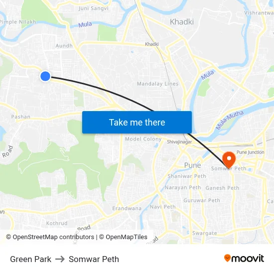 Green Park to Somwar Peth map