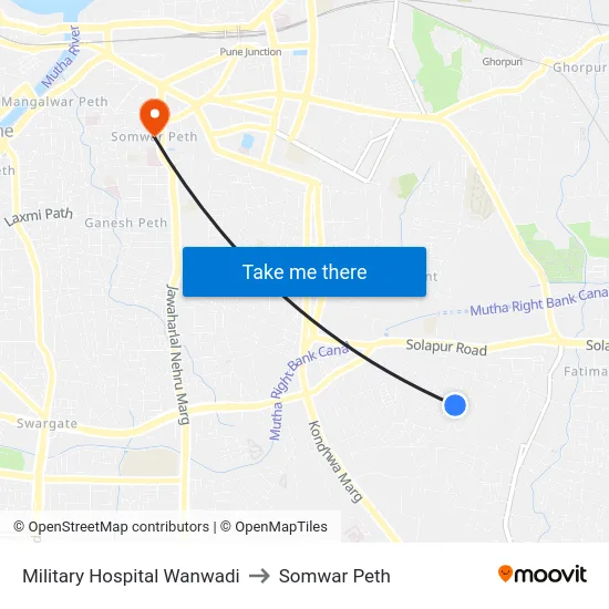 Military Hospital Wanwadi to Somwar Peth map